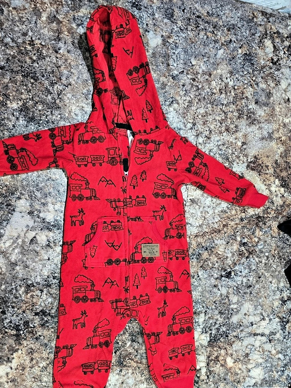 Authentic Train Station All Aboard Hooded Train Print Footie Baby 9M Like New